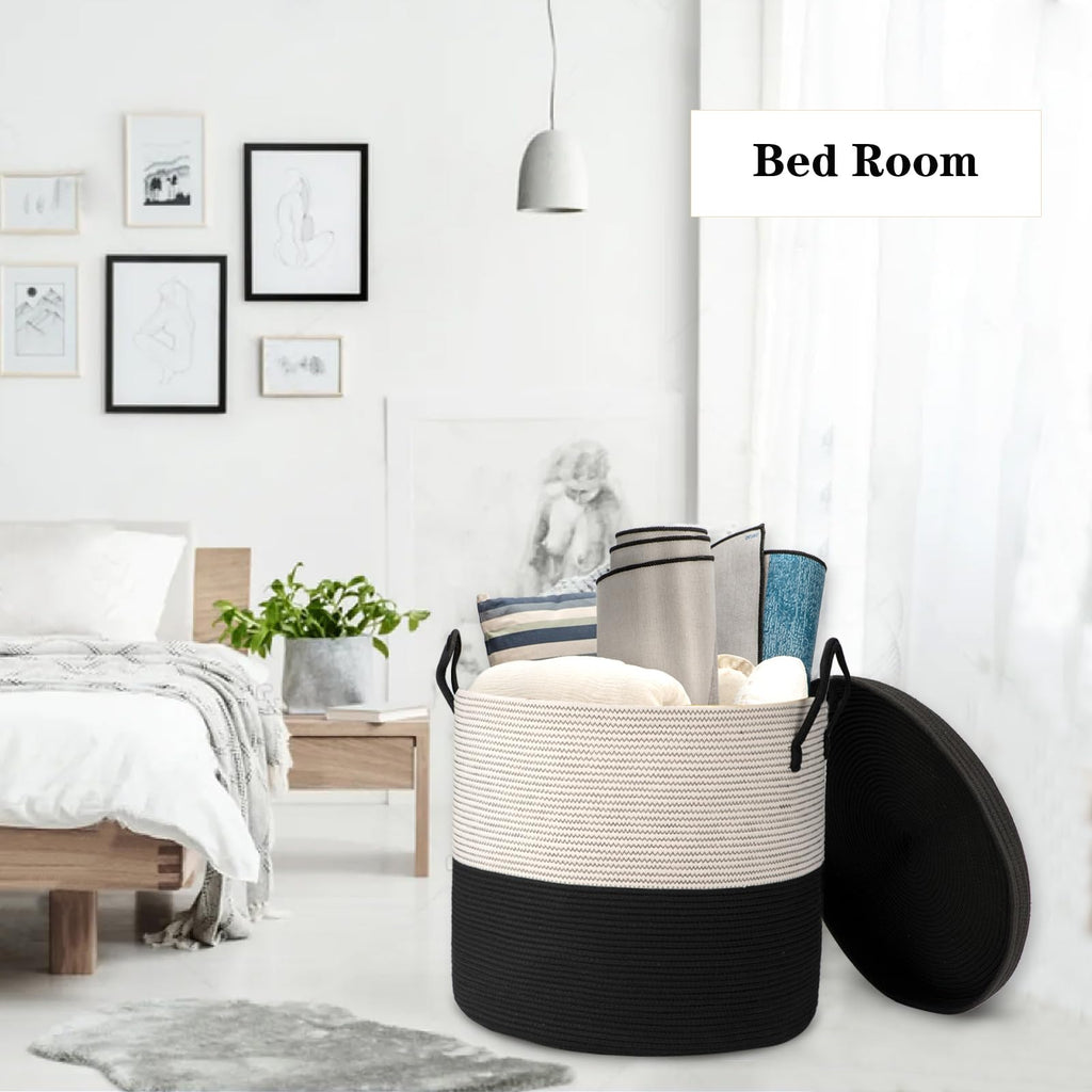 21" x 18"Extra Large storage baskets, Eco-friendly rope baskets with lid, blanket basket living room with lid, hampers