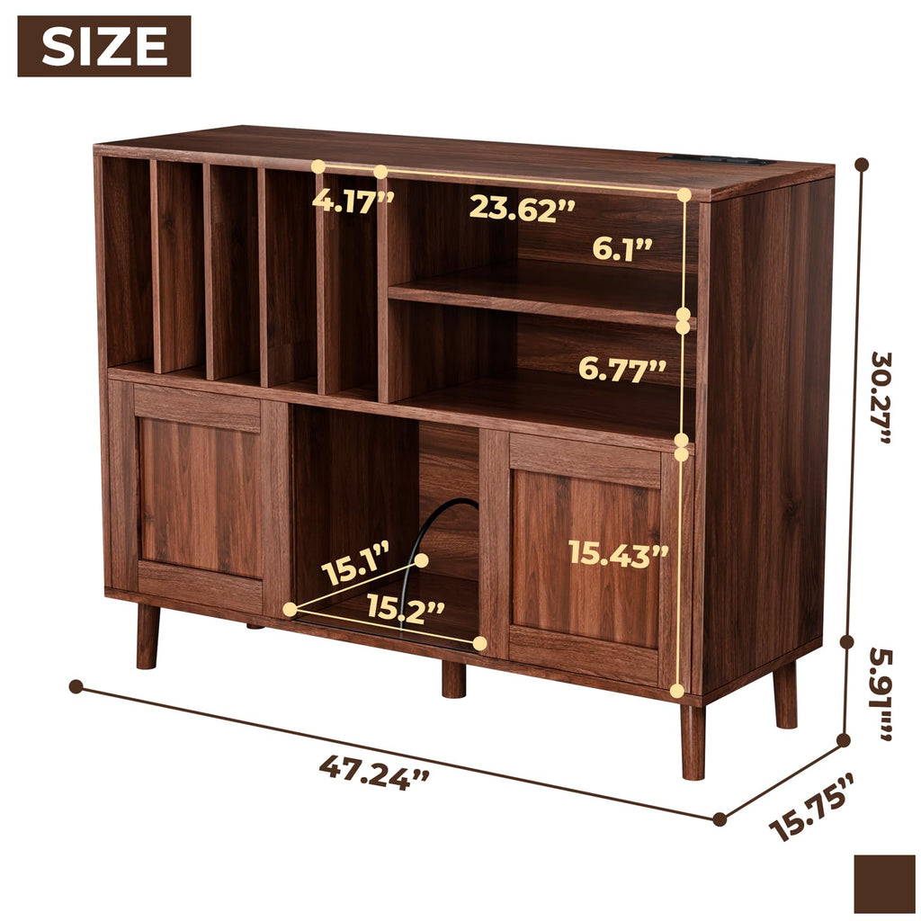 XL Record Player Stand with Sliding Doors, 500+ Vinyl Record Storage Cabinet