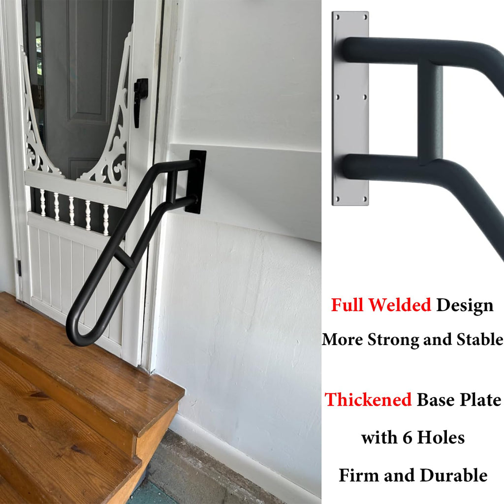 2 Pack Hand Rails for Outdoor Steps, 27" Black Wall Mounted Stair Handrail