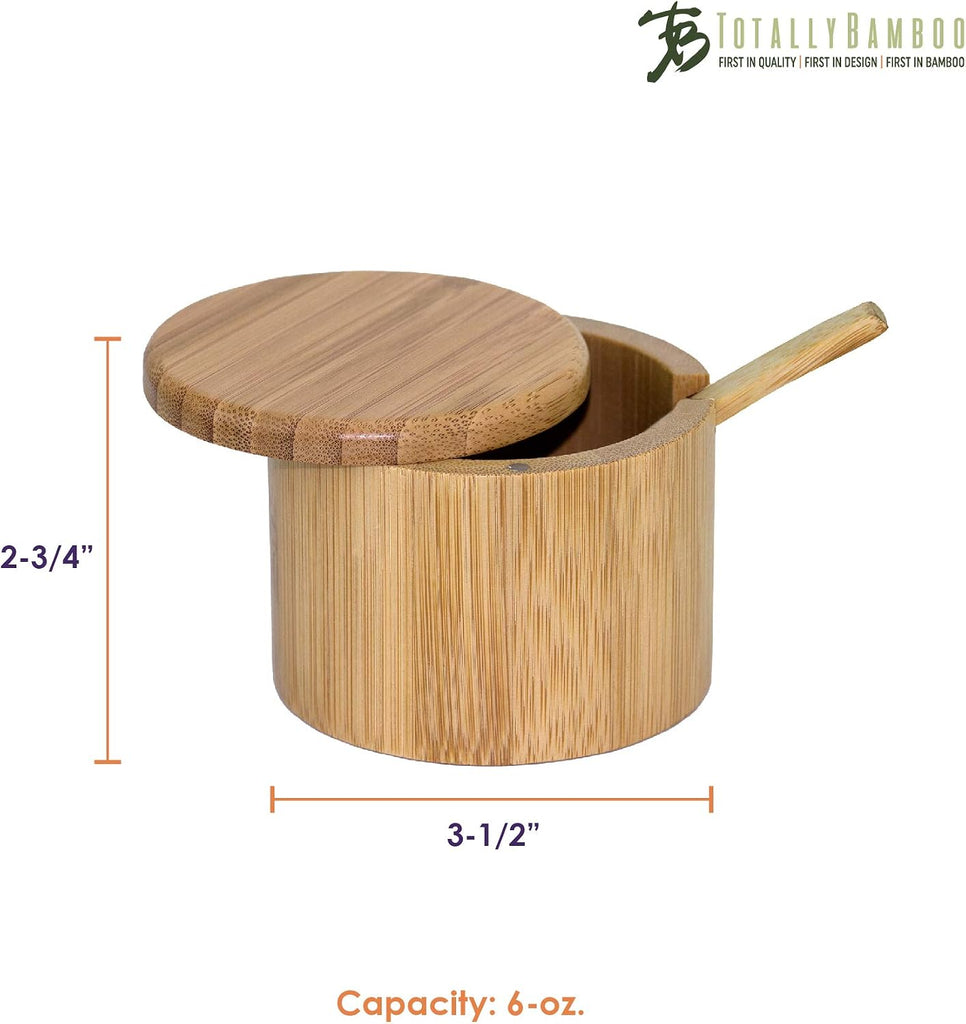 Little Dipper Salt Cellar Bamboo Storage Box with Magnetic Swivel Lid, 6 Ounce Capacity, Includes Salt Spoon