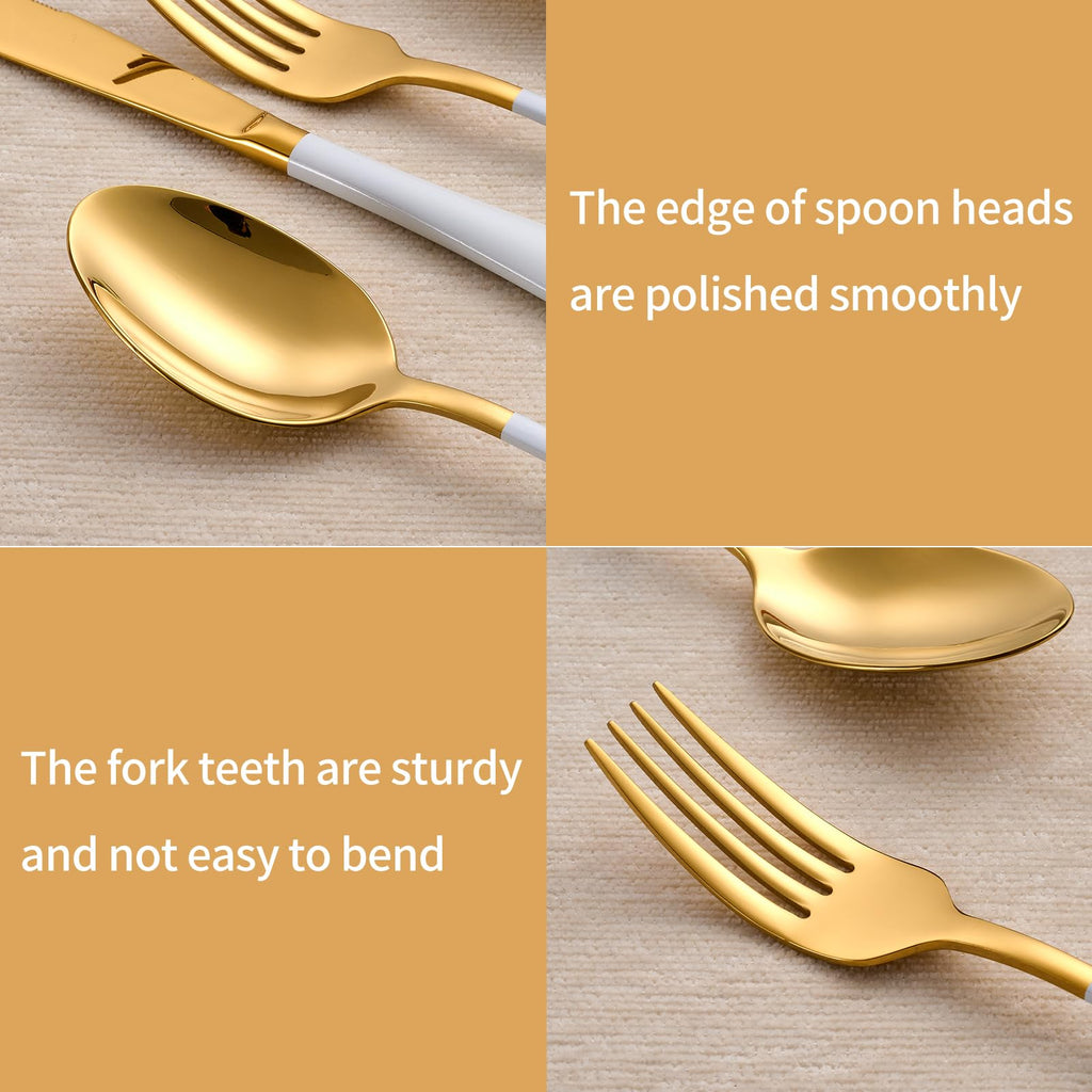 20-Piece White and Gold Silverware Set 18/0 Stainless Steel Silverware Set White Handle Cutlery Set Service for 4