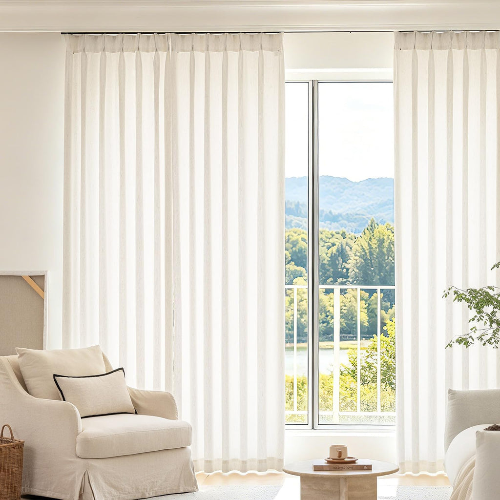 Pinch Pleated Curtains 96 Inches Long 2 Panels for Living Room Bedroom, Semi Sheer Light Filtering Curtain Boho