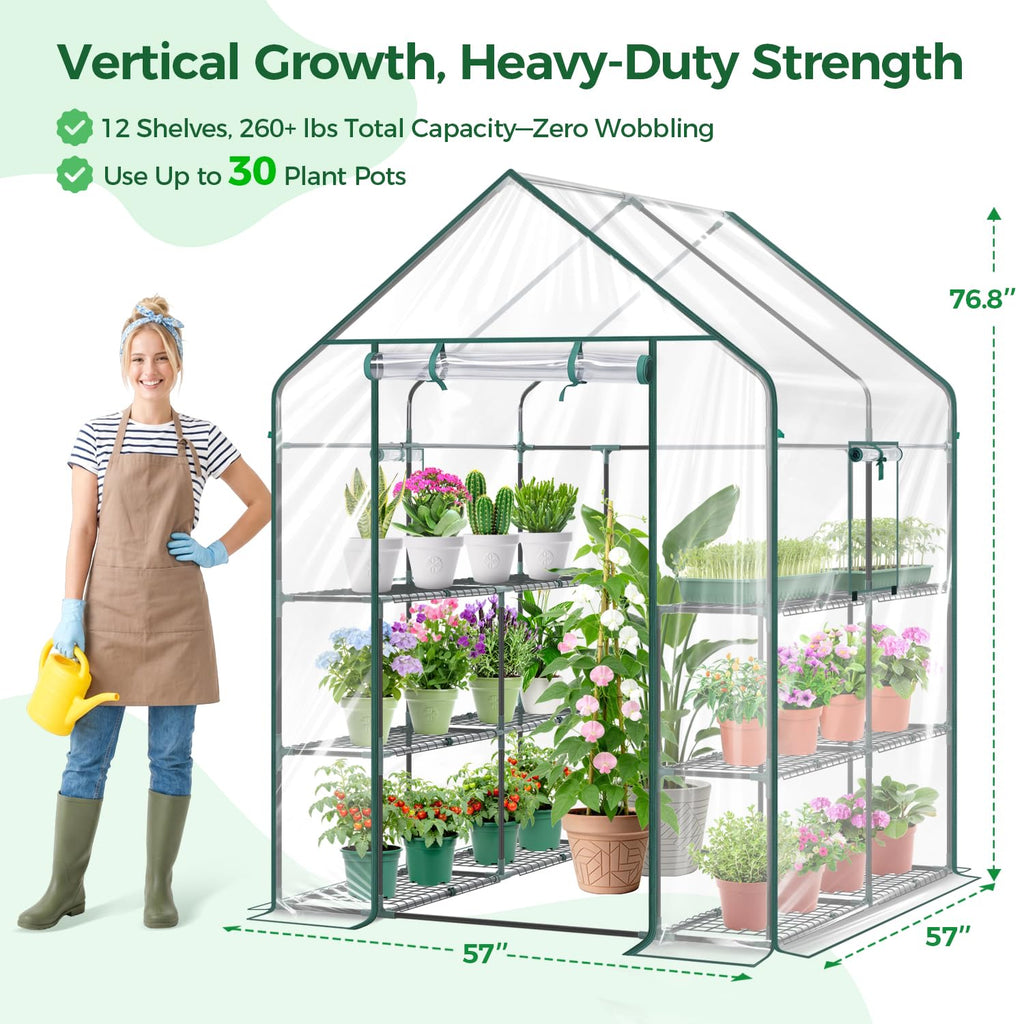 Plastic Greenhouse for Outdoors: Portable Walk in Plant Green House with Improved Transparent PVC Cover, 3 Tiers 12
