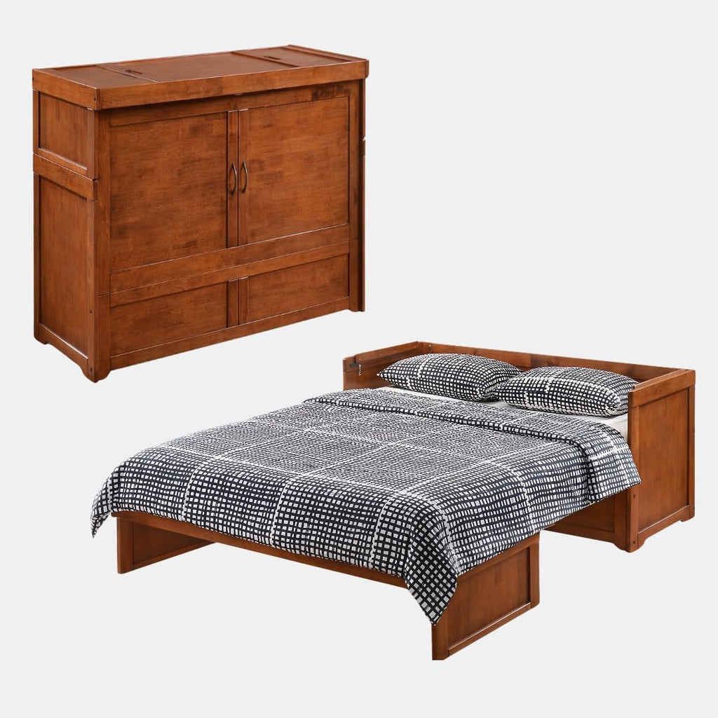 Cube Pre-Assembled Cabinet Murphy Bed Twin XL w/Mattress, Cherry