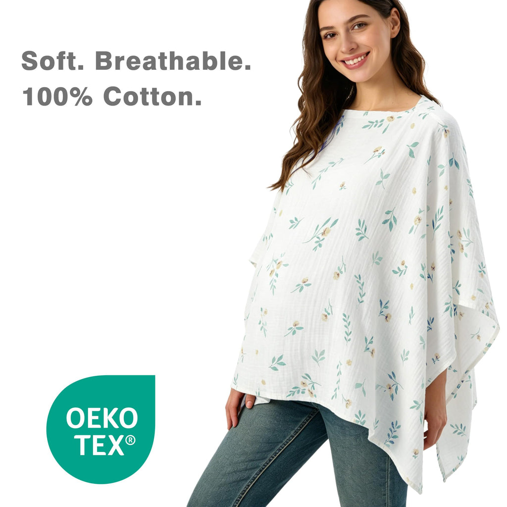 Cotton Muslin Nursing Cover, 2 Pack, 360° Full Privacy Poncho