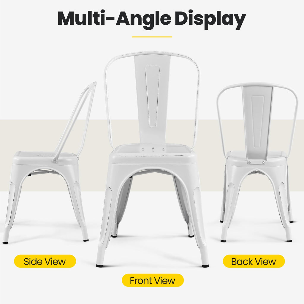 Metal Chairs Set of 4, Stackable Dining Chairs with Backs, White