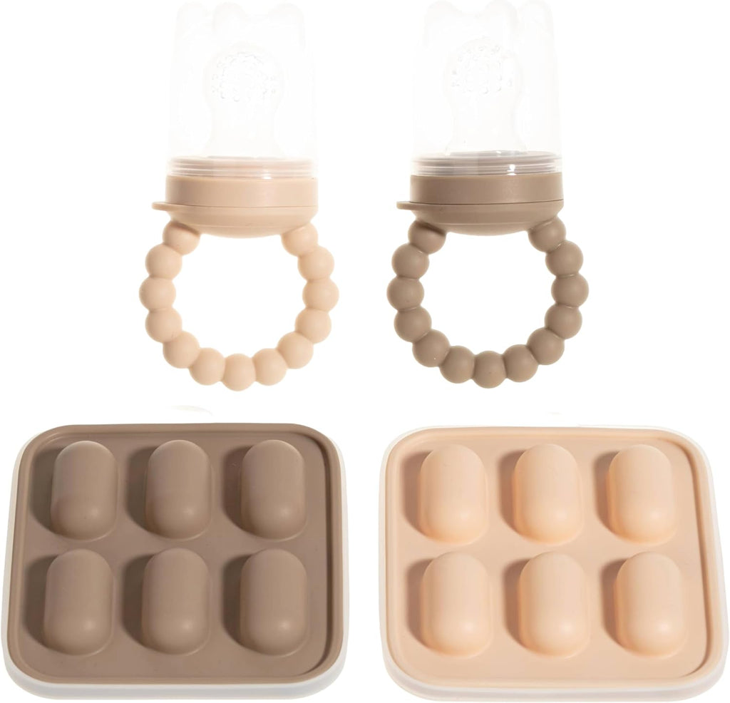 Silicone Baby Fruit Feeders with Freezer Tray for Batch Prep, Set of Safe & Convenient, Includes Extra Pouches &