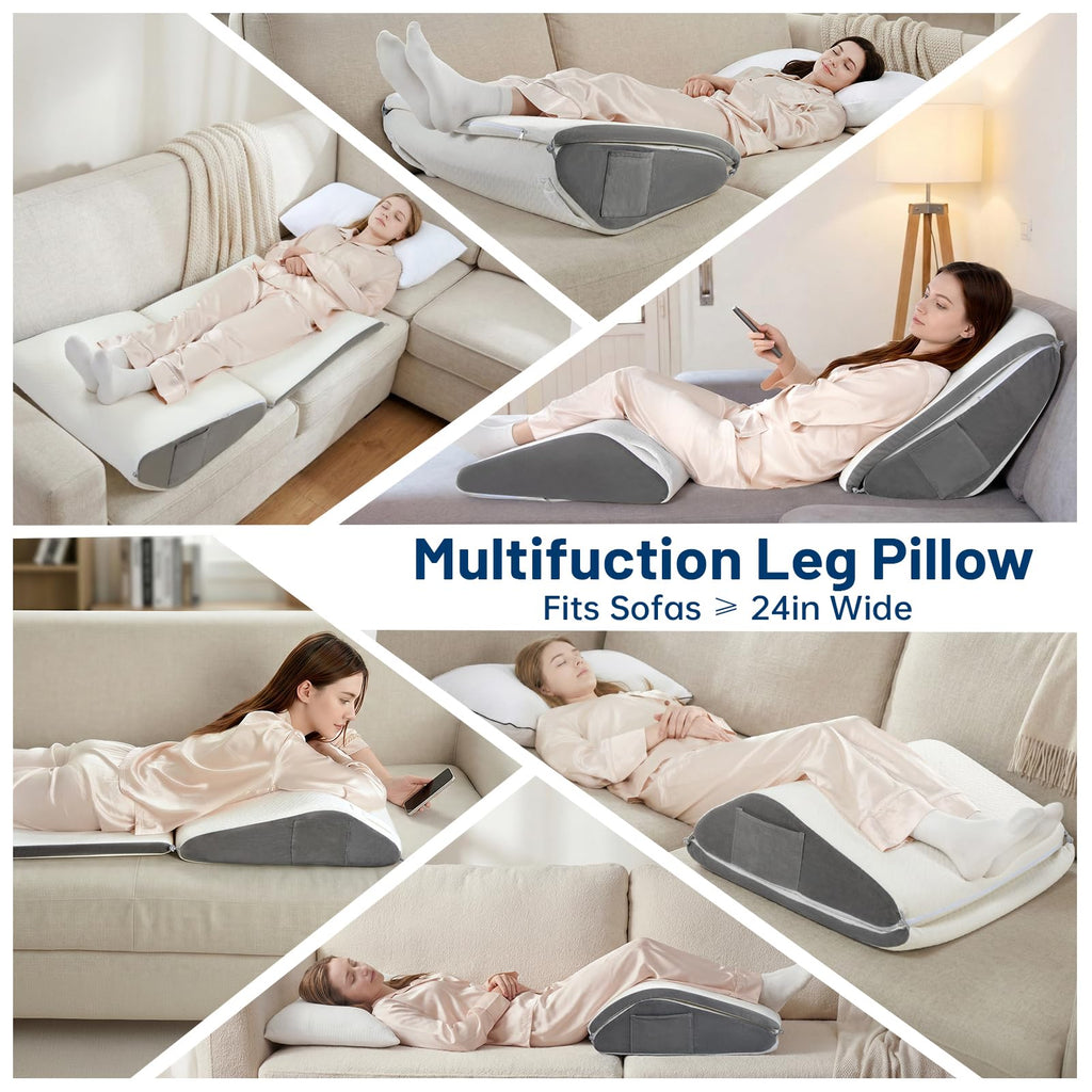 Knee Wedge Pillow for Back Sleeping, Dual-Layer Adjustable Leg Pillow