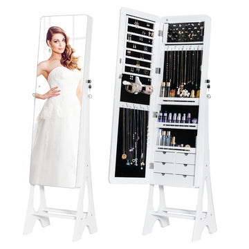 Full Length Mirror Jewelry Armoire Cabinet Standing Organizer
