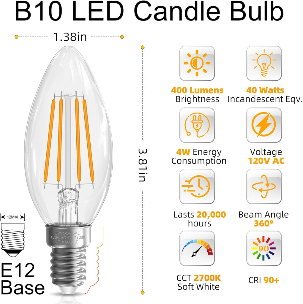 E12 Candelabra Light Bulbs 40 watt Equivalent, E12 LED Bulb 2700K