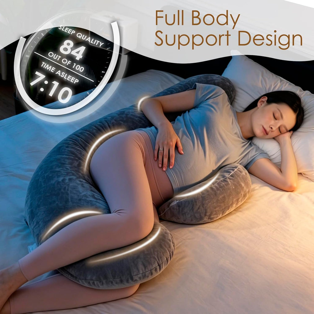 Memory Foam Pregnancy Pillow, F Shaped Maternity Pillow, Adjustable Pregnancy Wedge Pillow with Full Body Support for