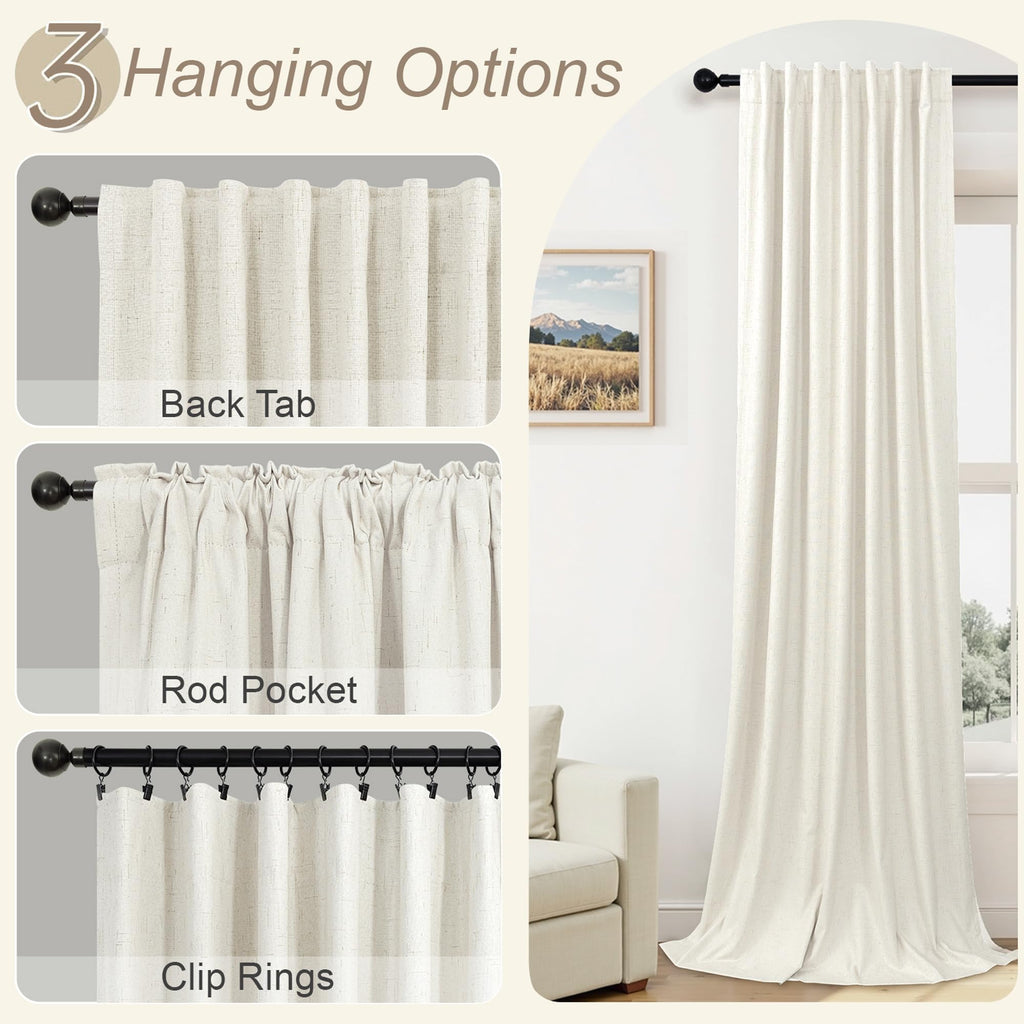 Extra Wide 70 Inch Blackout Curtains 96 Inches Long Rustic Boho Room Darkening Textured Linen Drapes Office Insulated
