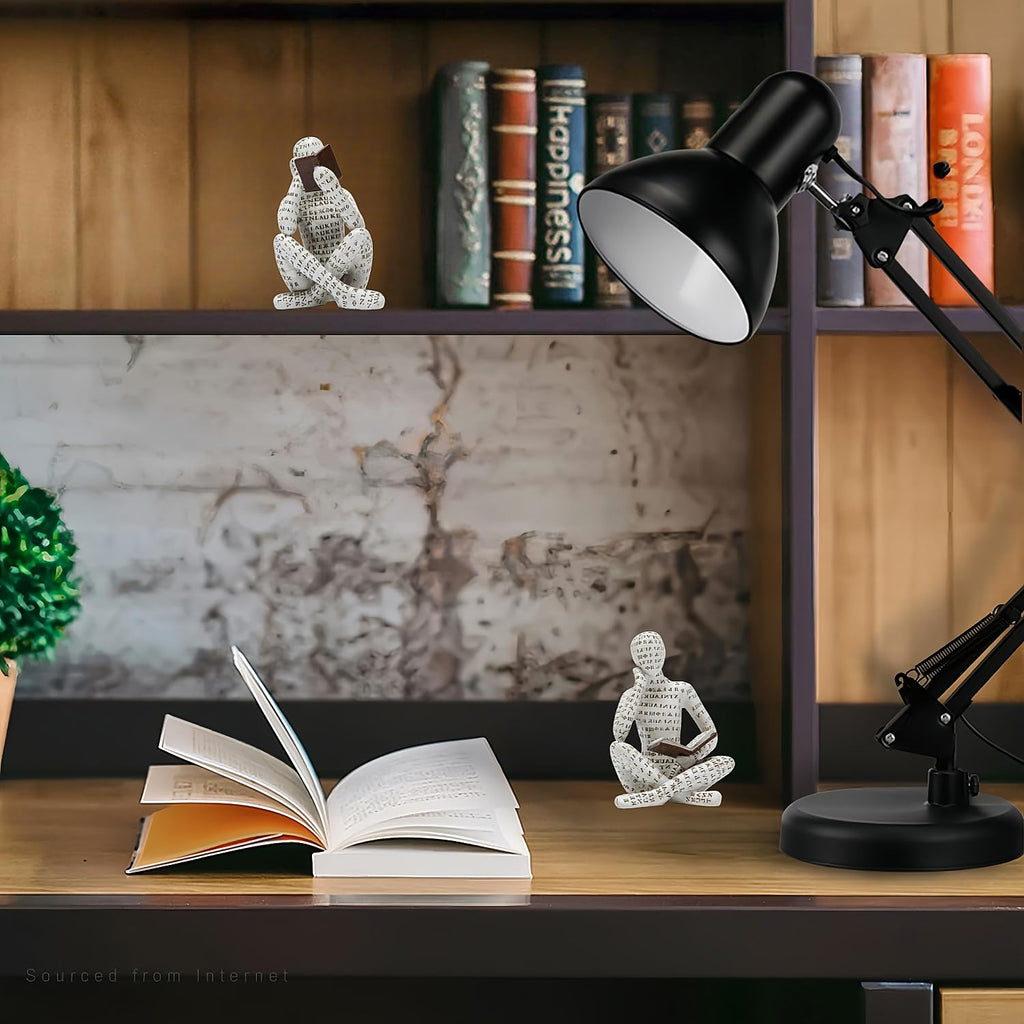 Abstract Art Pulp Reading Thinker Sculpture Bookshelf Decor, White, Set of 2