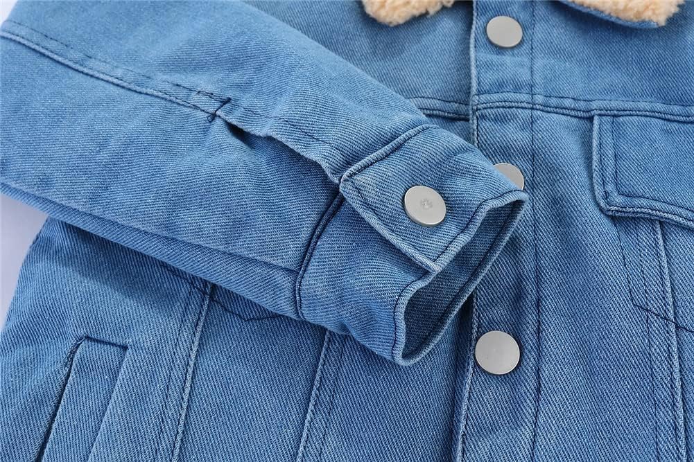 Little Boys Denim Jacket Fleece Lined Cute Sherpa Collar Snap Button