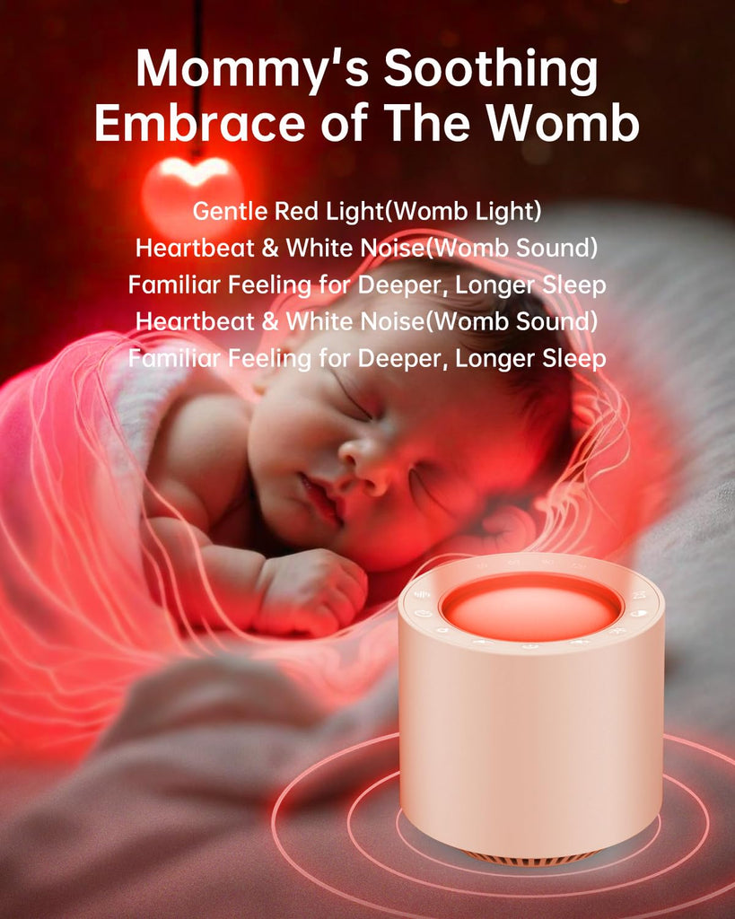 Dimmable Nursery Night Light: Red Light Therapy Sleep Sound Machine with 38 Sounds & Calming Womb Soother Memory Function