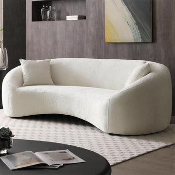 Modern Sofa Couch Curved Sofa Living Room, Upholstered Boucle with 2 Pillows, 5-Seat Sofa Couch Mid Century Couch