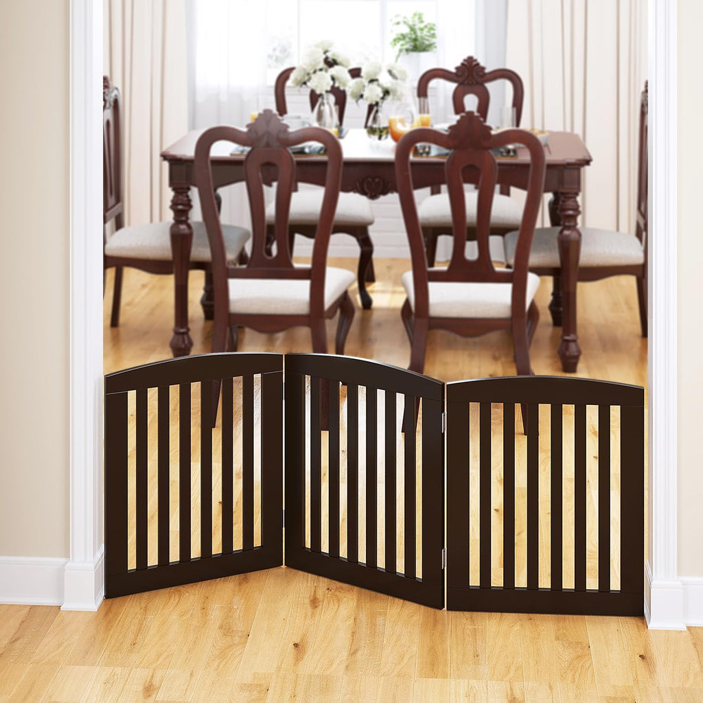 Wooden Freestanding Foldable Pet Gate for Dogs, 24 Inch H, 3 Panels