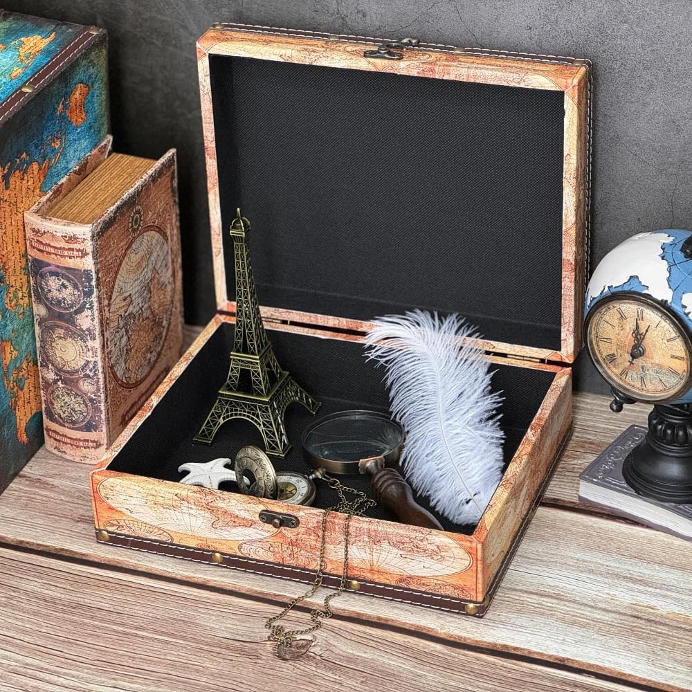 Vintage Wooden Storage Box - Treasure Chest Themed Gift, Keepsake Box for Trinkets, Jewelry, Mementos - Global Decor