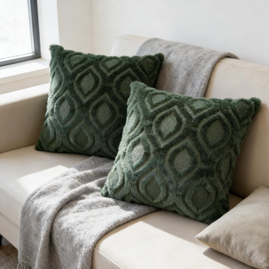 Pack of 2 Decorative Throw Pillow Covers 24x24, Soft Plush Faux Fur Wool Couch Cushion Pillow Covers Cozy Boho