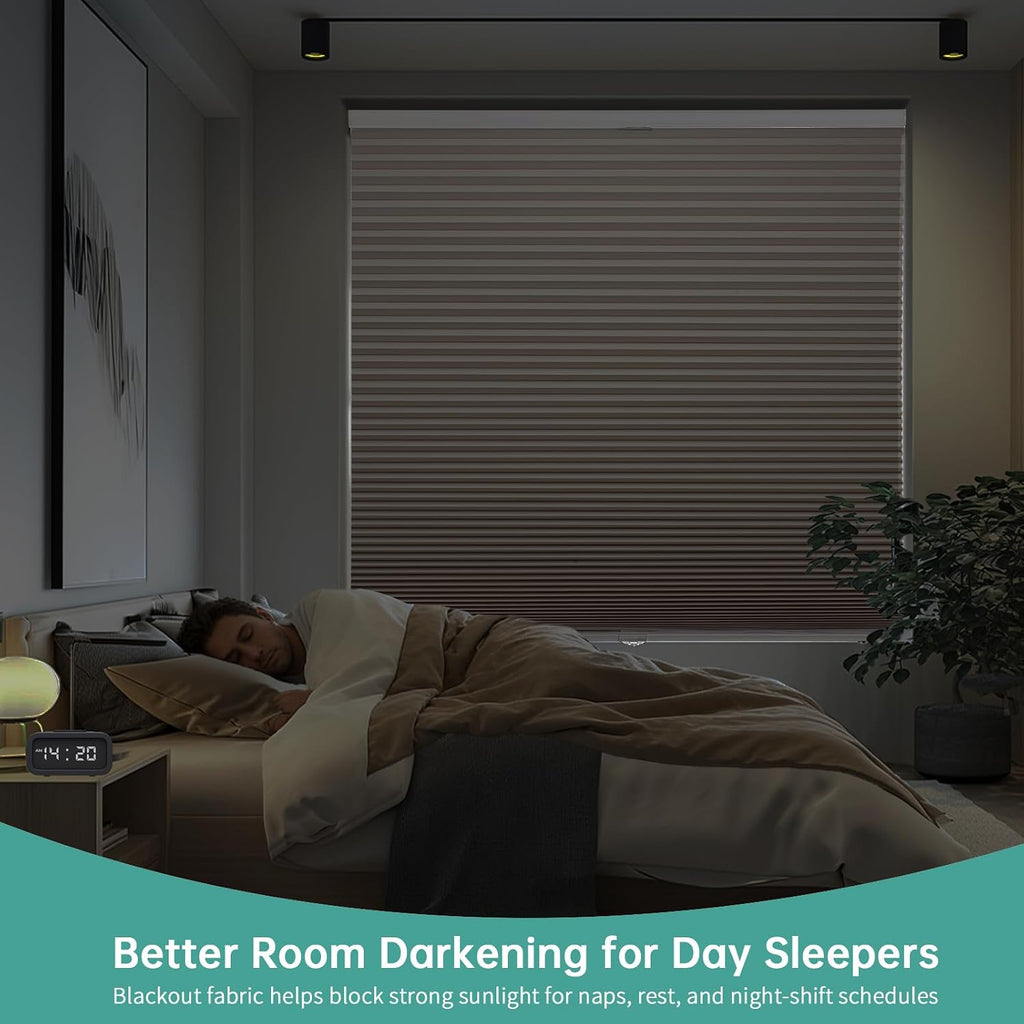Blackout Top Down Bottom Up Cellular Shades, Cordless Honeycomb Blinds, Total Privacy, Beige
