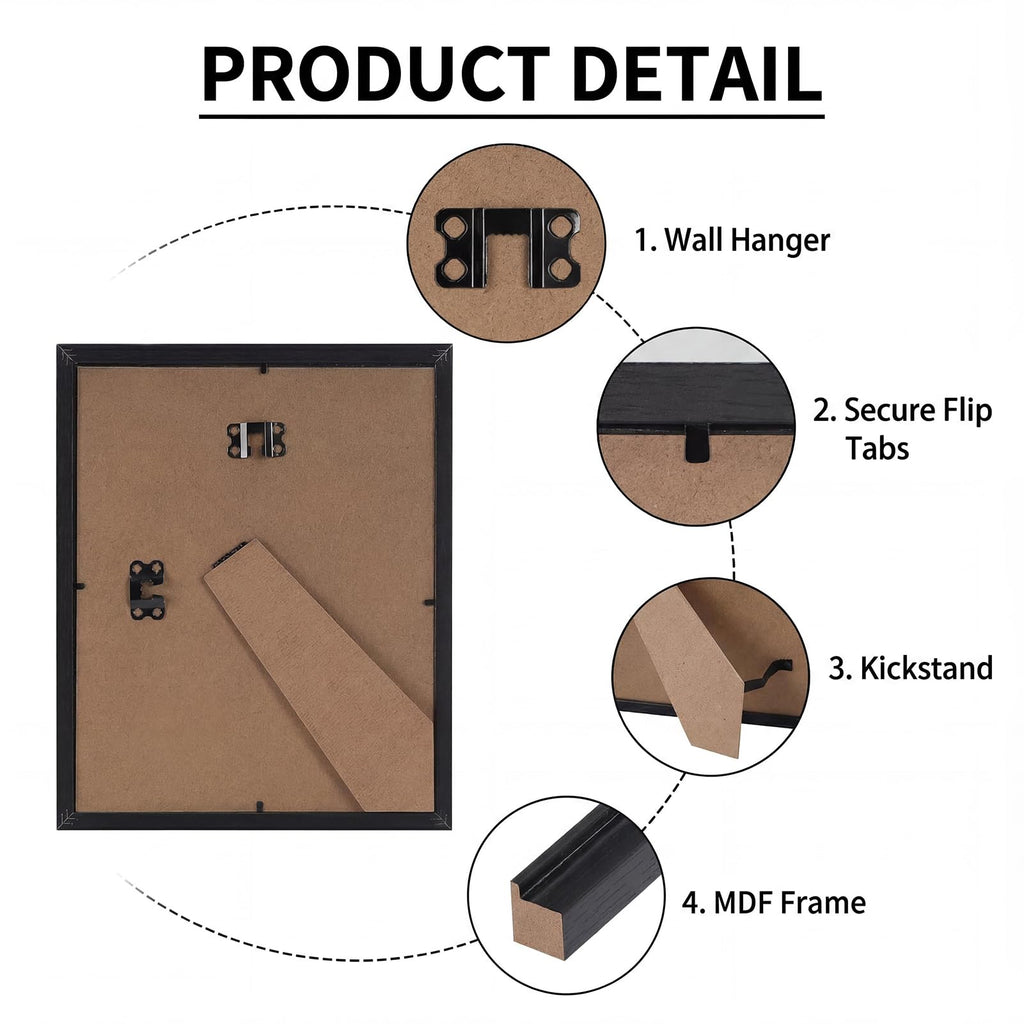 8.5 x 11 Picture Frame Set of 5, Black 8.5 by 11 Photo Frames Used for Certificate, Diploma, Document, Degree, Award