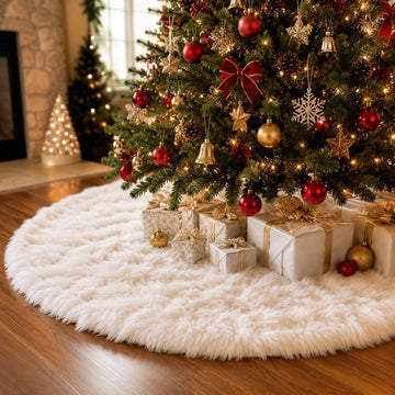 Christmas Tree Skirt, 48 Inch White Soft Faux Fur Tree Skirts Plush Christmas Decorations, White Ornaments Christmas