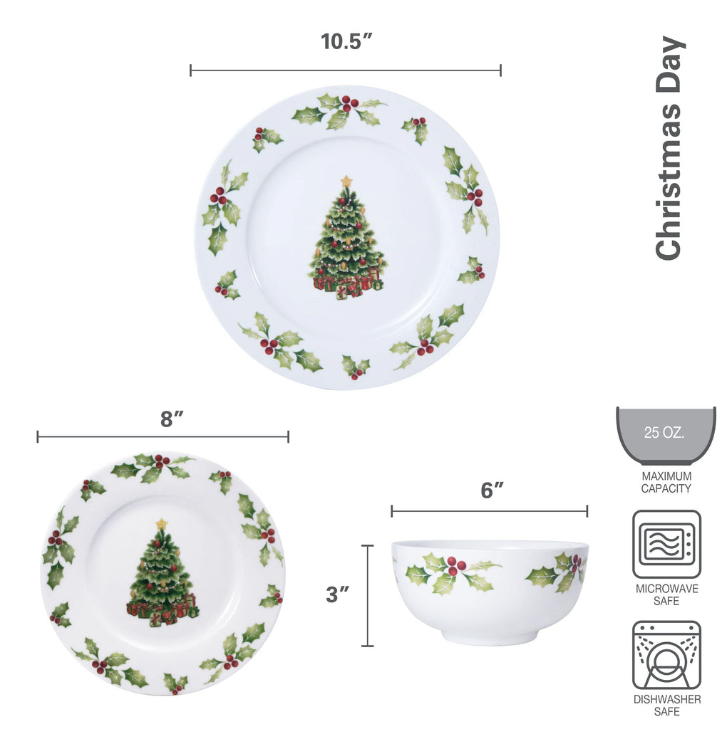 Christmas Day 24-Piece Dinnerware Set Service for 8 Porcelain