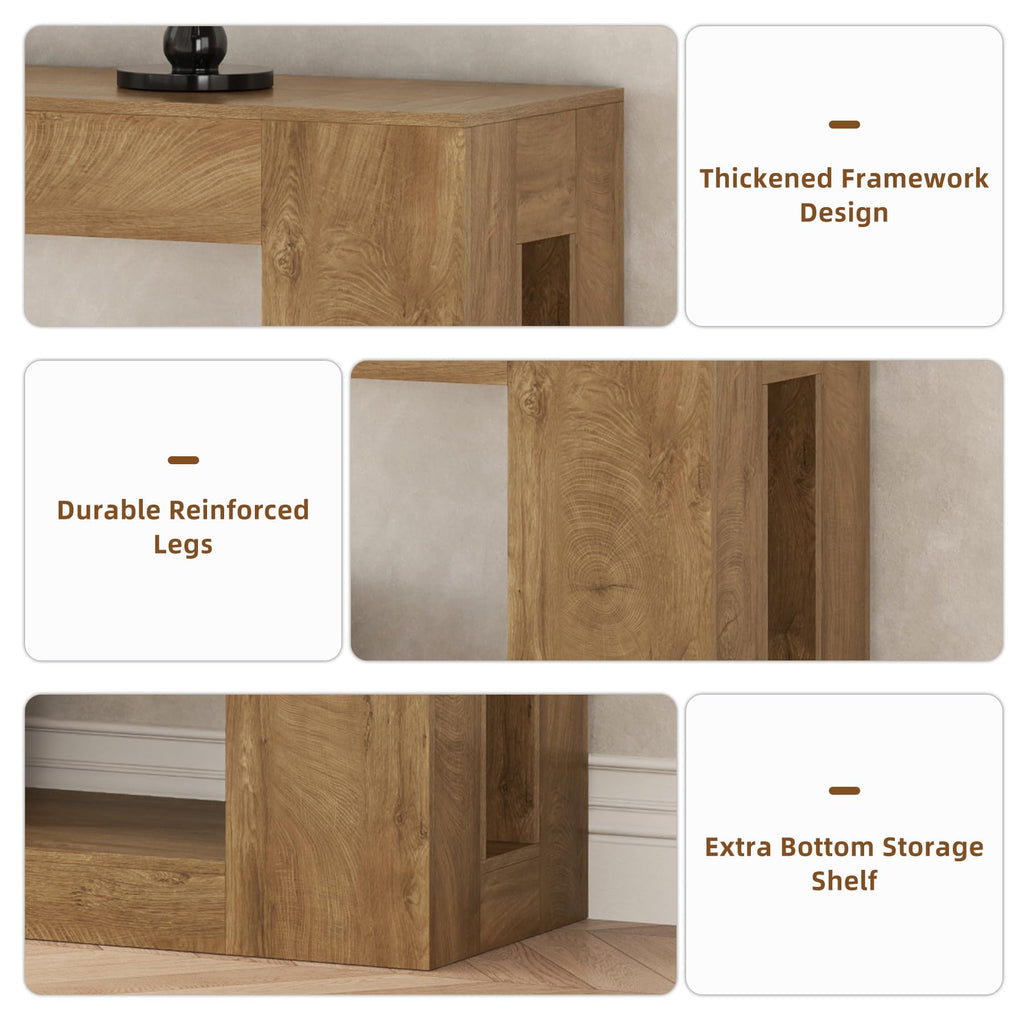 82-Inch Console Table with Storage Shelf, Farmhouse Entryway Table
