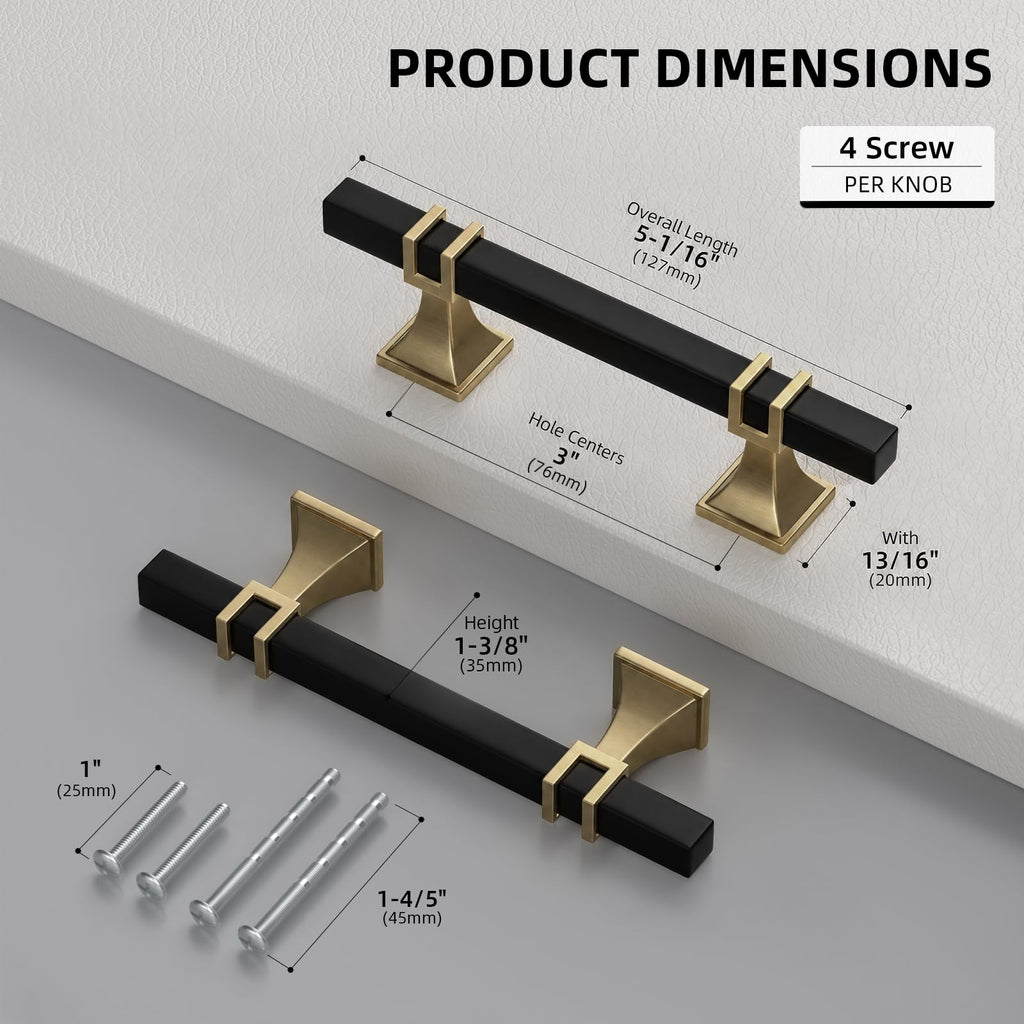 Black and Champagne Bronze Cabinet Pulls 3" Black and Brass Pulls