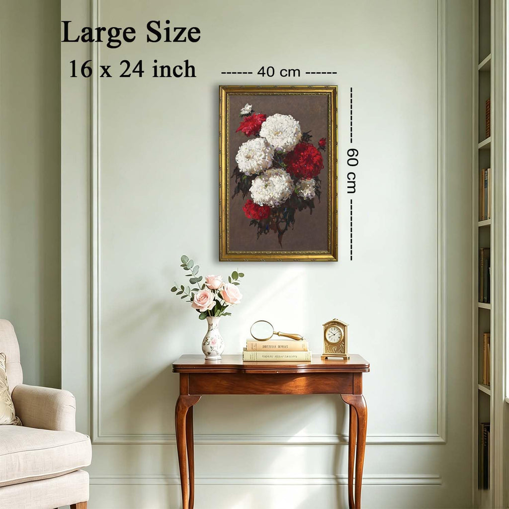 Hydrangea Bouquet Wall Art, Red White Still Life Floral Decor