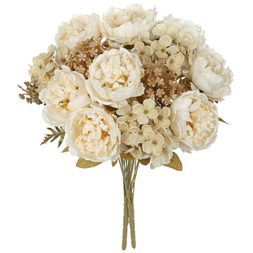 2Pcs Artificial Fall Flowers Bouquet 18.8" White Dried Peony Hydrangea Fake Fall Floral Silk Flowers Autumn Faux