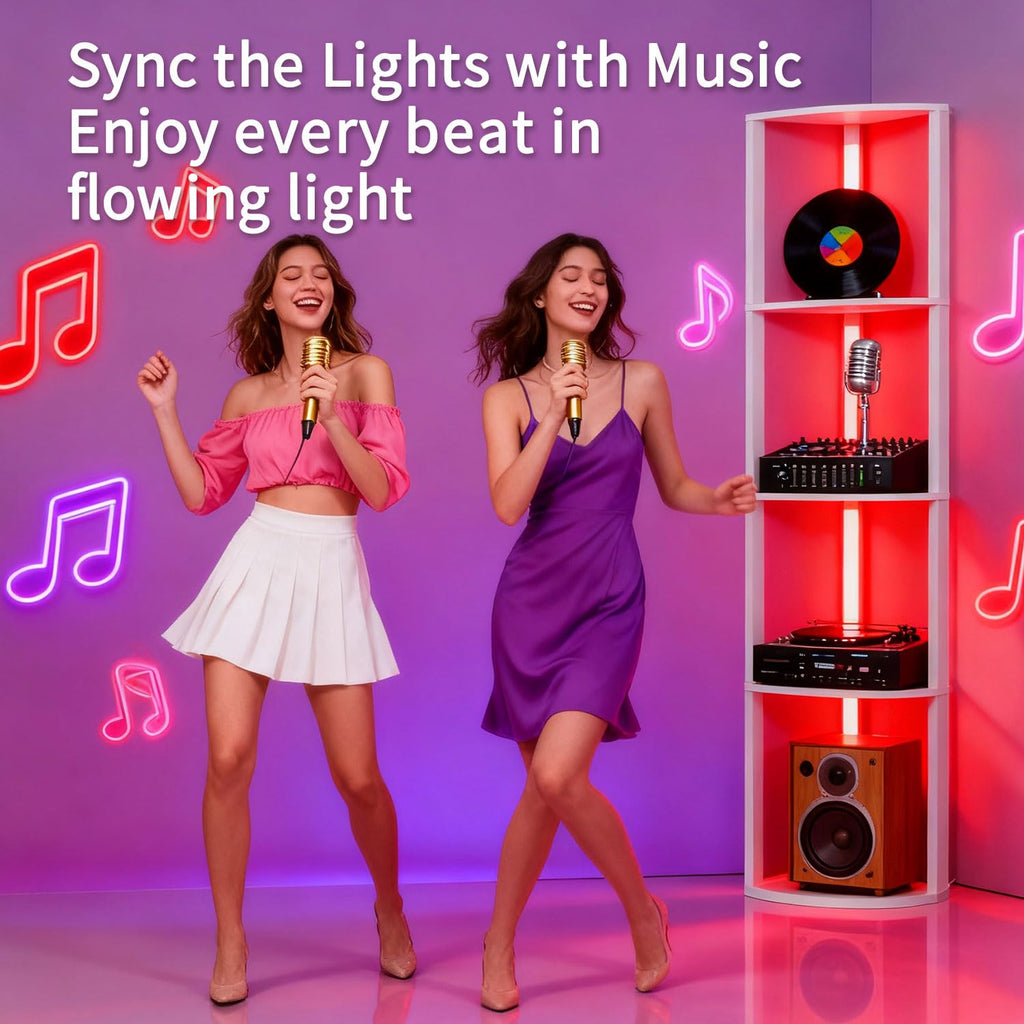 Floor Lamp with Shelves, LED Smart Modern Floor Lamp with Music Sync, Color Changing Corner Display Shelf Lamp