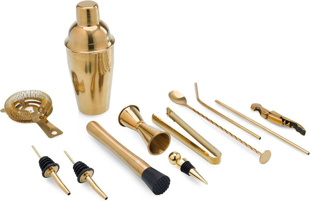 Carousel 13-Piece Bar Tool Set, Travel Bartender Kit and Cocktail Set, Mixology Bartender Kit with Lazy Susan Stand - Set of 13
