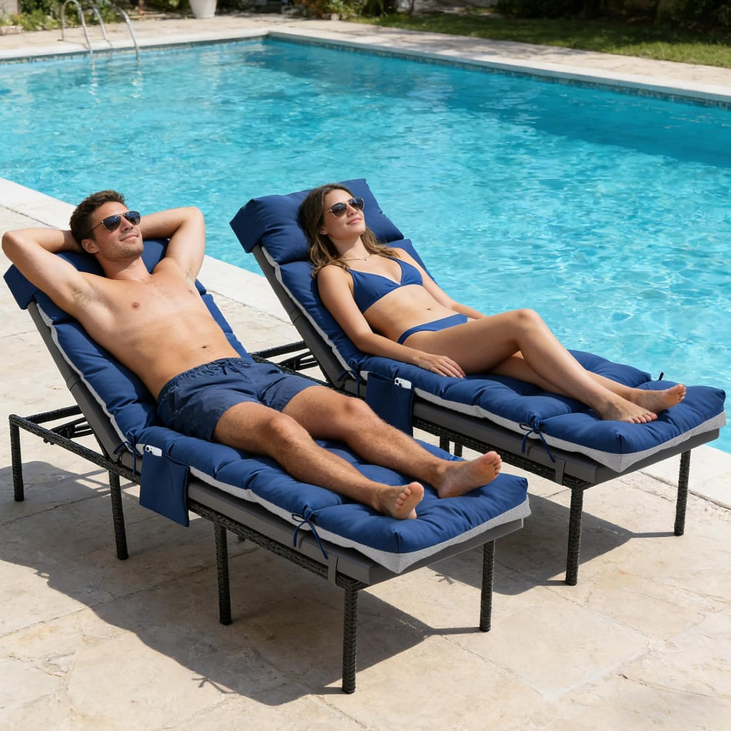 Outdoor Chaise Lounge Chair Cushion, 76"x22"x4.7", Dark Blue | Waterproof Memory Foam Thickened Pool Lounge Chair