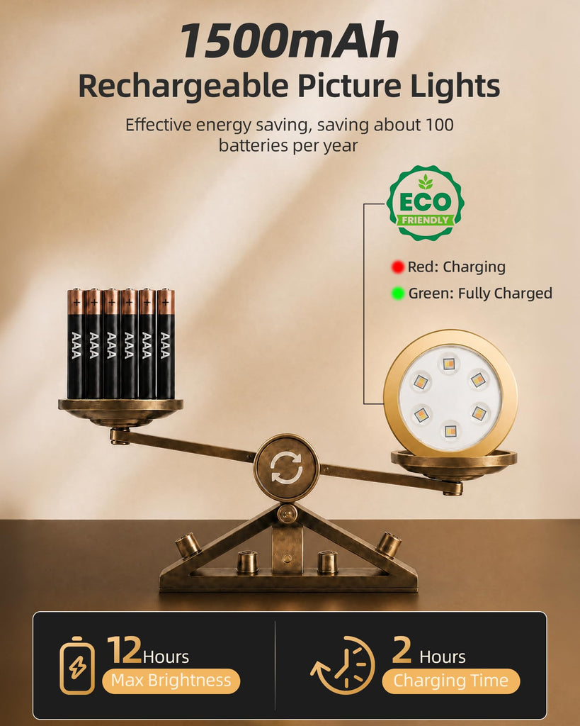 Picture Lights for Wall, Rechargeable Magnetic with Remote (Gold-6P)
