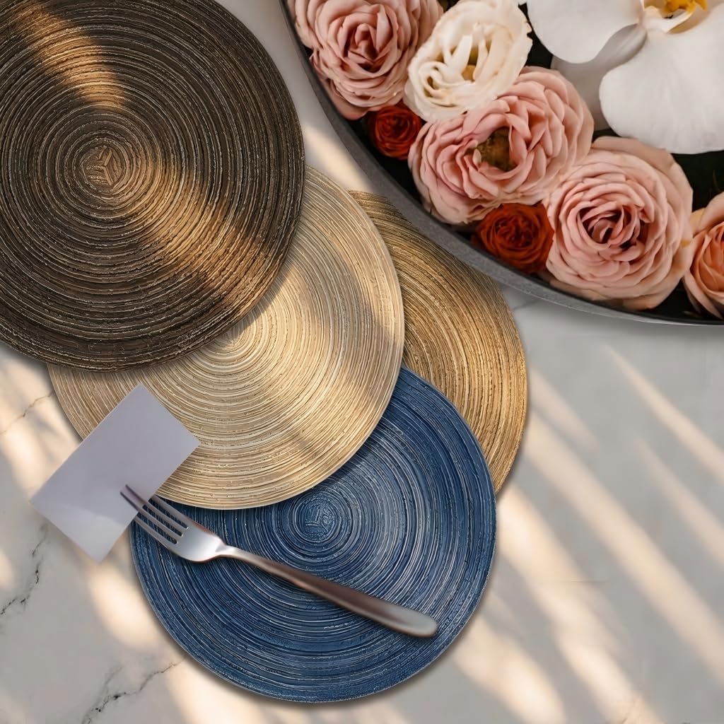 Round Braided Placemats-15 Inch Colorful Woven Dining Table Mats, Heat Resistant & Non-Slip Washable Kitchen - Set of 4