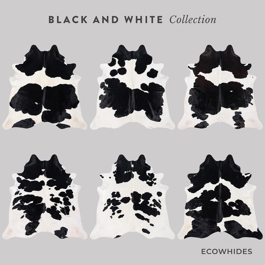 100% Genuine Brazilian Cowhide Rug - Black and White - Luxury Cowskin Leather Area Rug Décor 7 x 6 feet