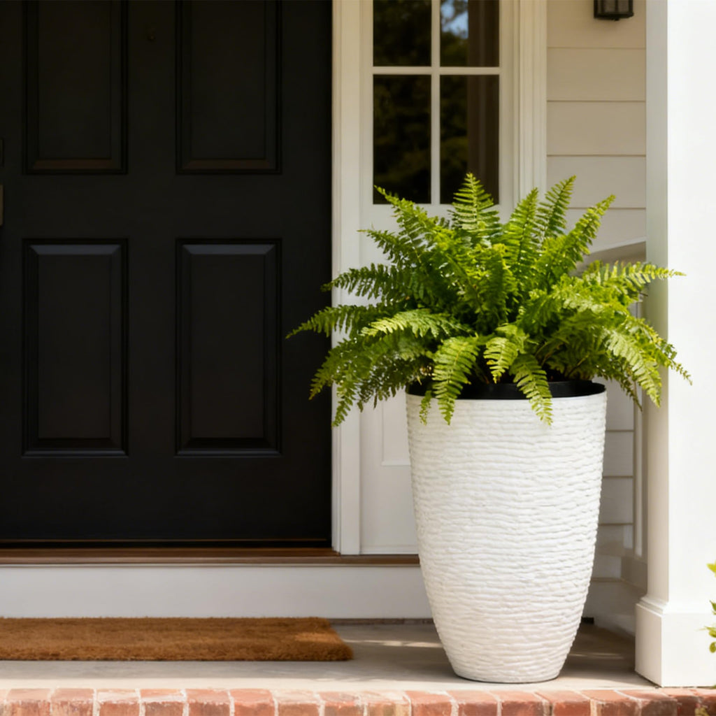 2-Pack 21" H. White Tall Planters - 14'' Dia Resin Large Round Flower Pots for Outdoor Plants Trees - Imitation Stone