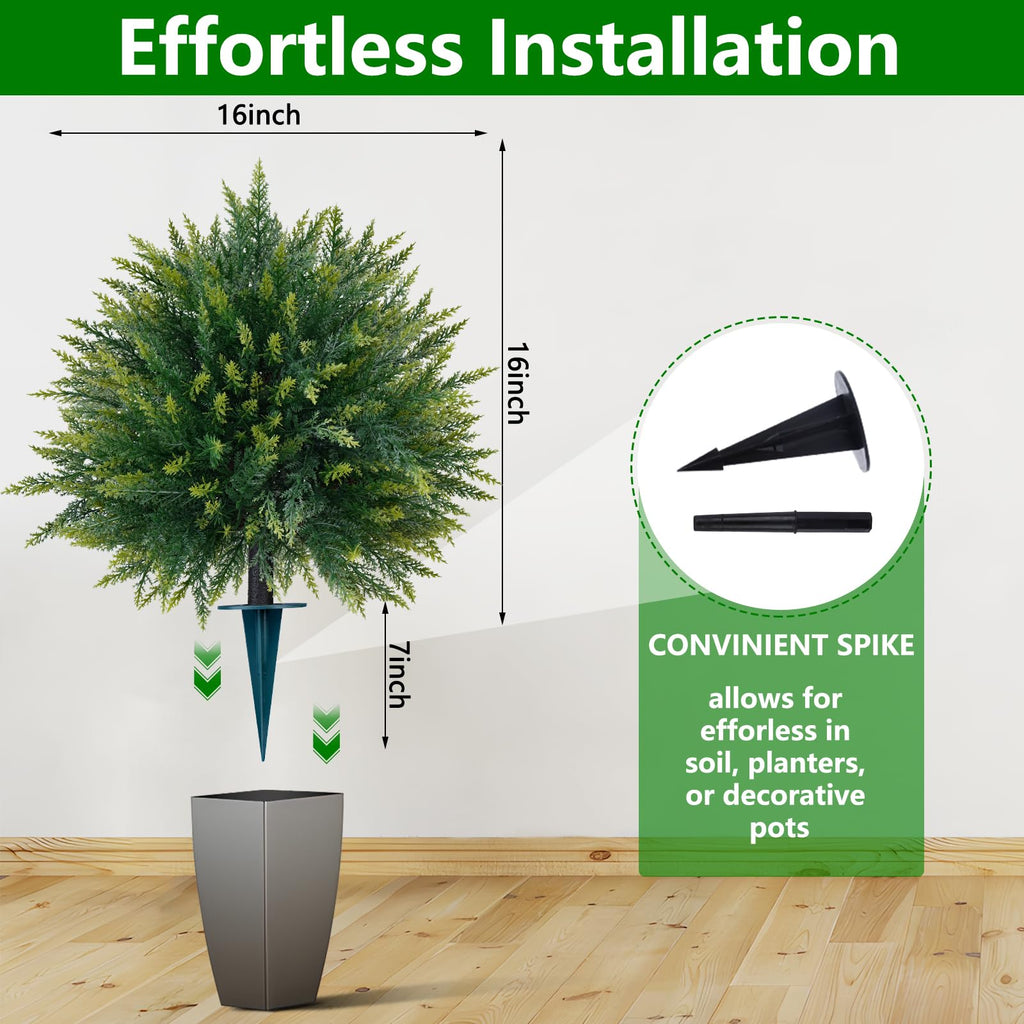 4PCS Artificial Cedar Topiary Ball Tree with Ground Spike, 23"(2FT)
