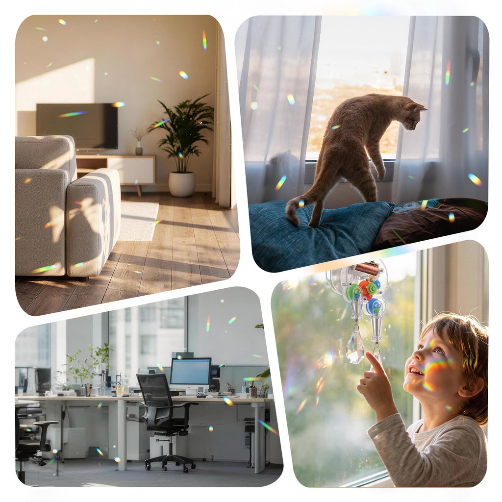 Solar Powered Rotating Prism Suncatcher, Replaceable Heart-Shaped Prism, Double Crystal Window Decor, Vibrant Home &