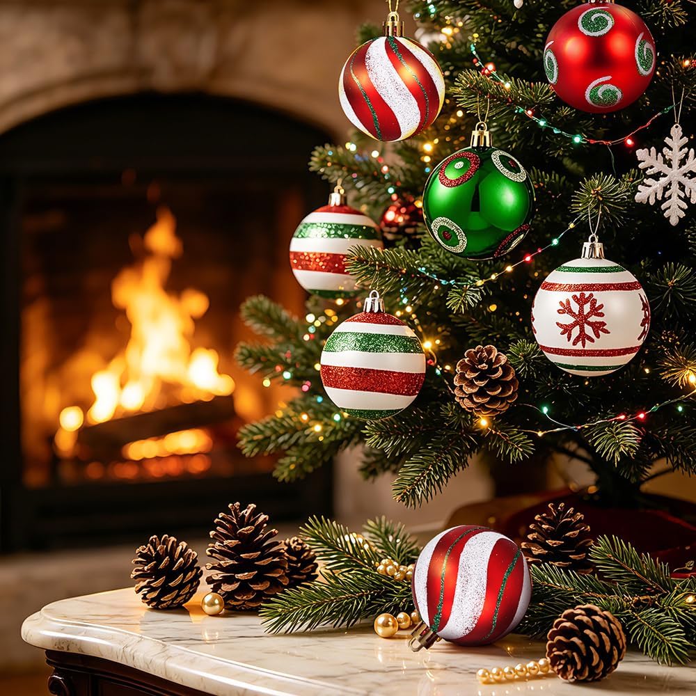 Christmas Ball Ornaments Set, Shatterproof Christmas Tree Decorations, 2.36 Inch Holiday Ornaments Decor - Set of 30
