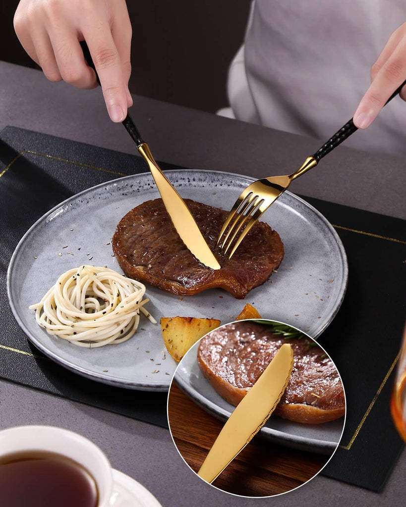 20-Piece Hammered Black Gold Silverware Set,18/10 Stainless Steel Forging Heavy Duty Cutlery Set for 4, Luxury Unique