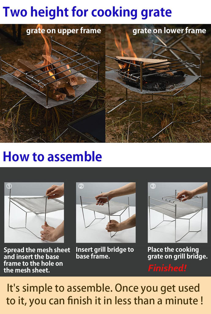 Portable Mesh Fire Pit with Cooking Grate (L 12.4'' x W 12.4'' x H 11.2''), Carry Bag