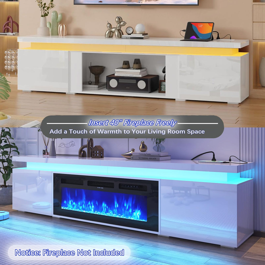 71Inch LED TV Stand for 80Inch TV, Modern TV Stand with Power Outlet, High Gloss TV Console Entertainment Center with