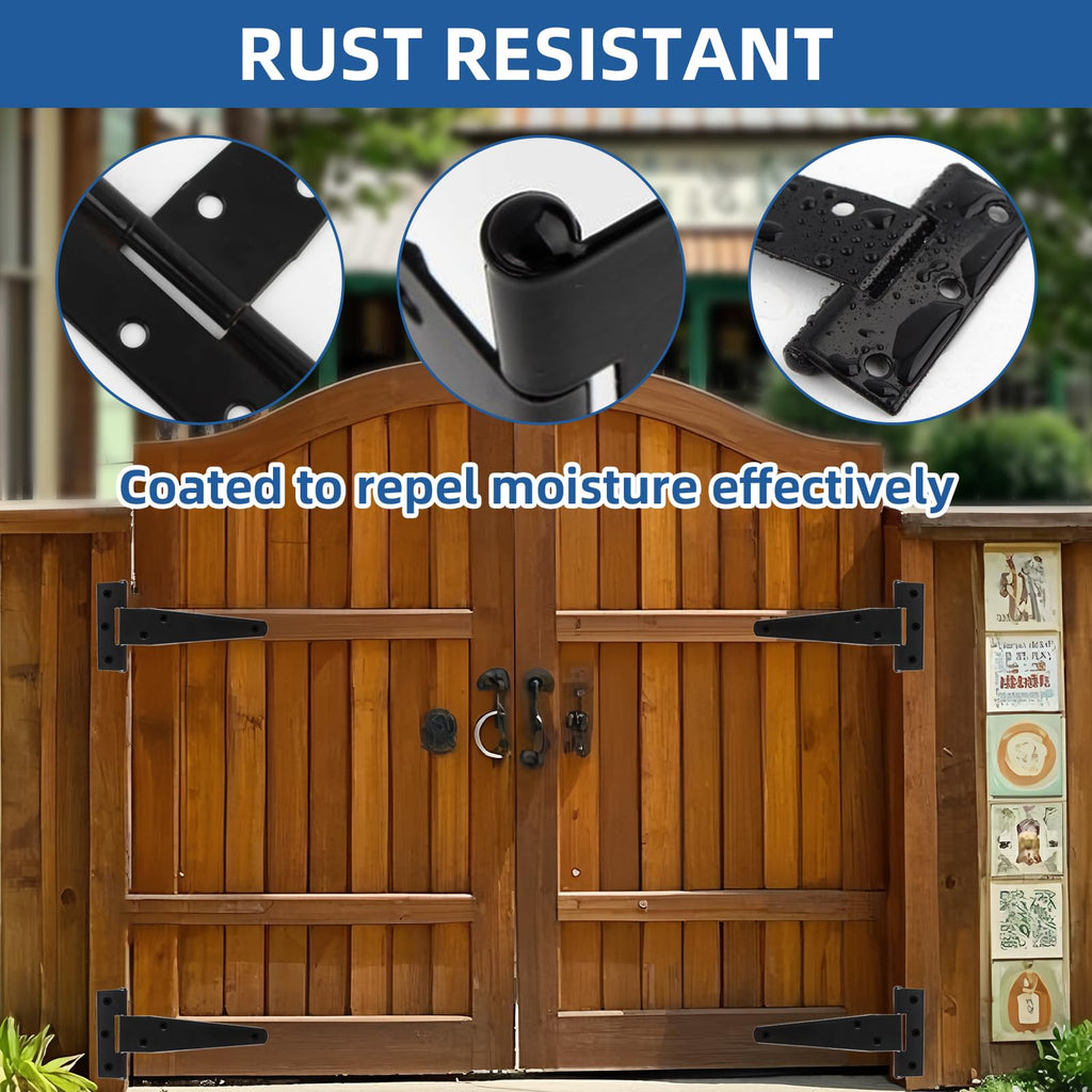 6 Pcs 4 Inch T-Strap Light Duty Barn Door Hinges for Shed Gate
