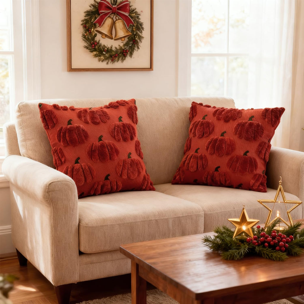 Fall Pumpkin Decorative Throw Pillow Covers 26x26 Set of 2 Pillow Covers, Faux Fur Square Pillow Cover Fluffy Plush