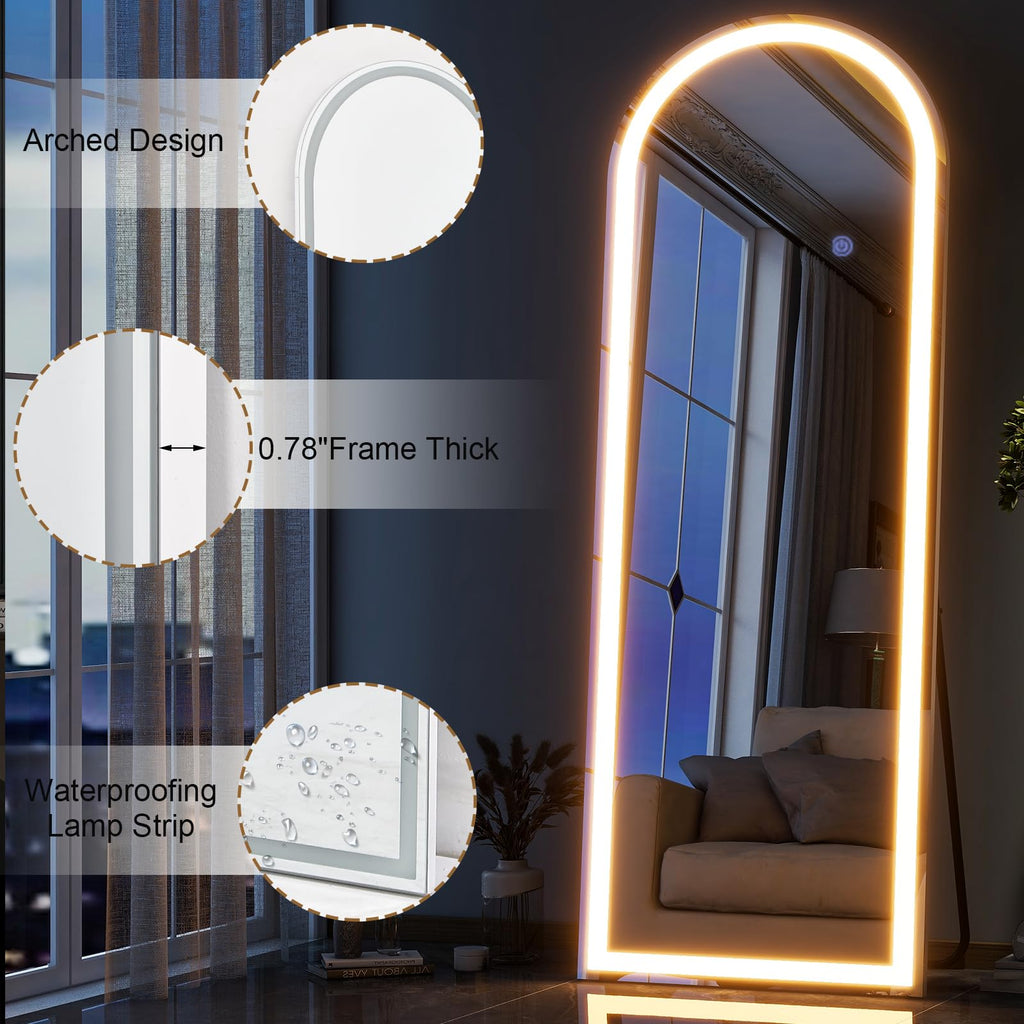 Arched LED Mirror Full Length Standing, 64"x21" Full Body Mirror