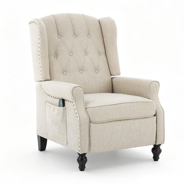 Wingback Recliner, Massage & Heat, Manual Push-Back, Beige