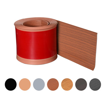 Red Teak 3 Inch x 40 Feet, Bendable Waterproof Wall Base Baseboard Molding Trim Flexible Self Adhesive Rubber Wall