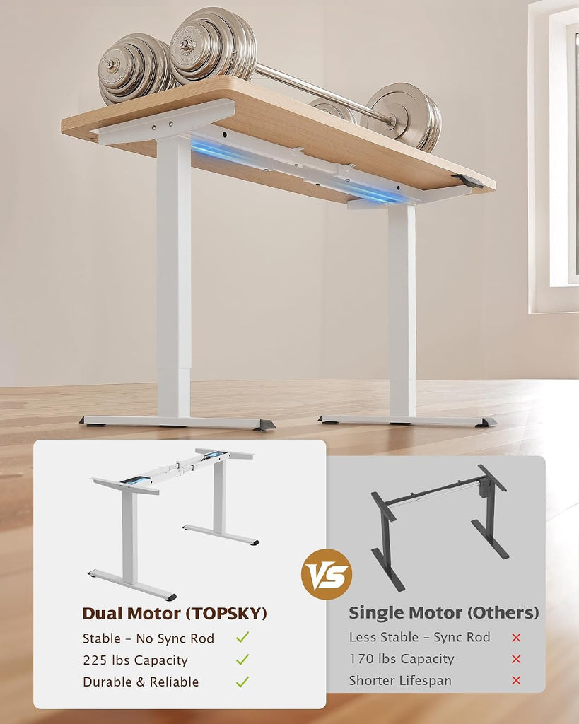 Dual Motor Standing Desk Frame, 225 lbs Capacity, White | Dual motors, 225 lb capacity, memory presets